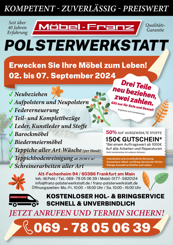 Polsterwerkstatt Möbel Franz vom Montag, 02.09.2024